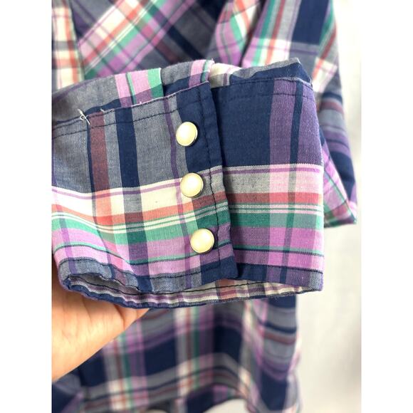 Vintage Wrangler Western Pearl Snap Shirt Mens XL Plaid Blue Purple Cowboy 90s - Picture 5 of 12